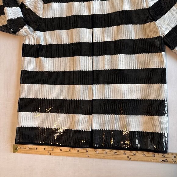 Ann Taylor Blazer Jacket Size Small Full Sequin Black And White Striped Lined - Picture 11 of 16
